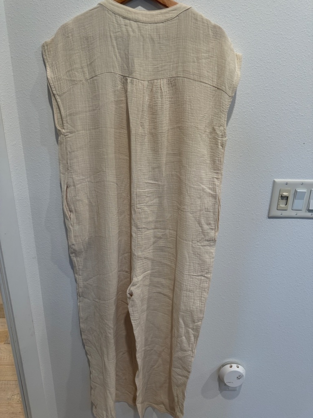 Sleeveless Button-Front Beige Jumpsuit - Picture 6 of 6